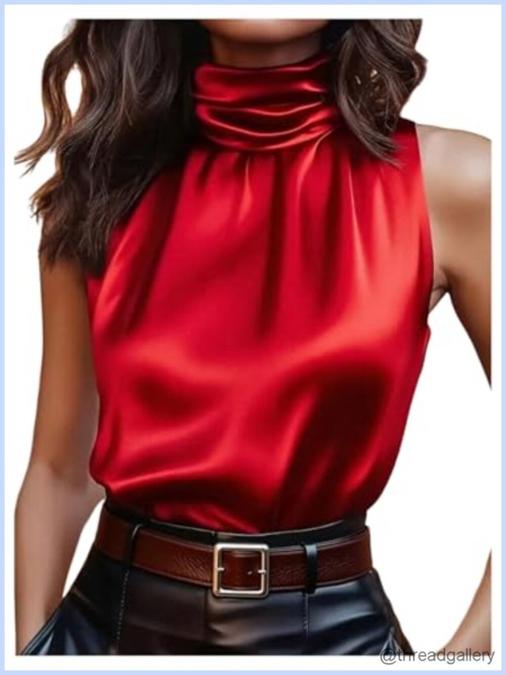 Satin Sleeveless Mock Neck Tank Top